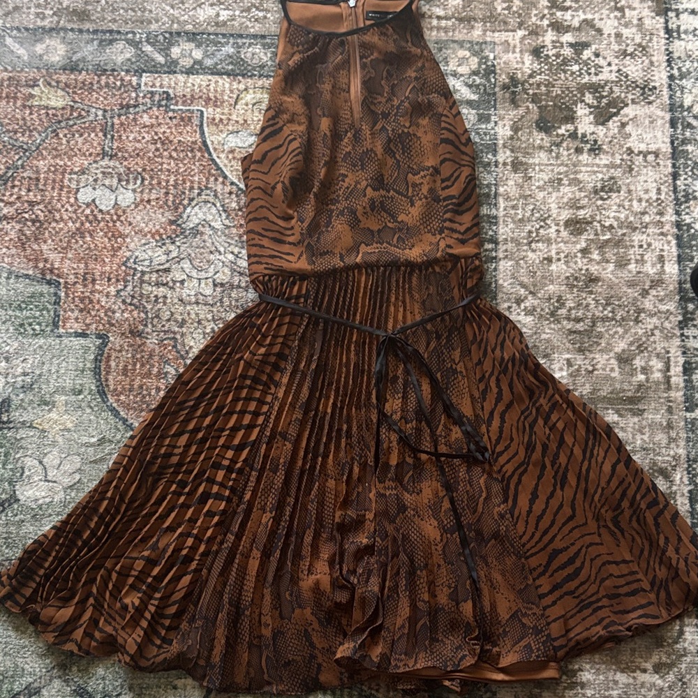 White House Black Market Brown Animal Print Midi Dress